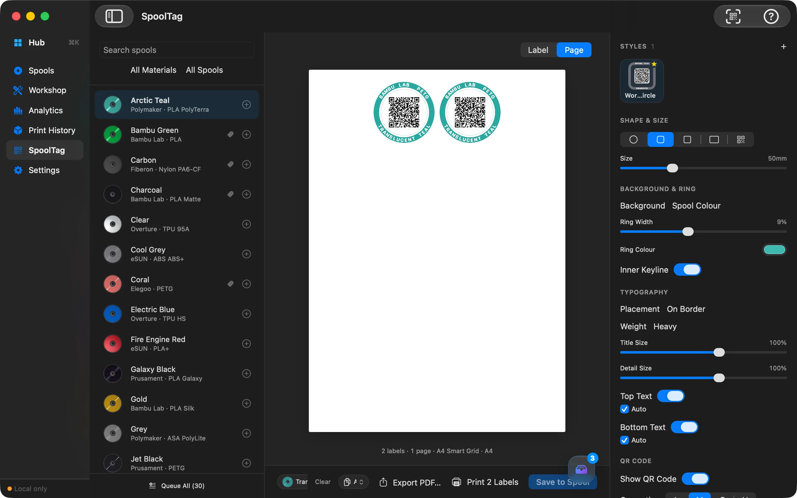Label Studio on Mac with a label design and print layout